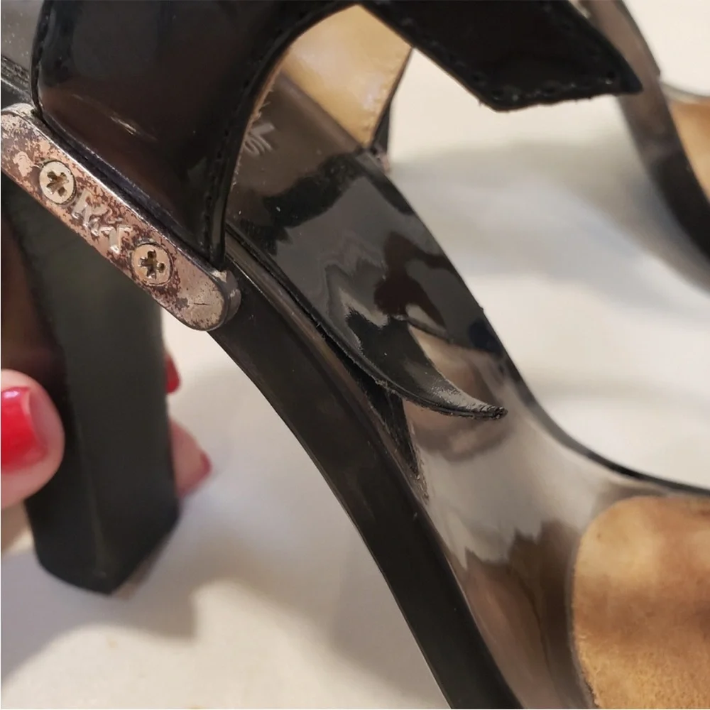 Michael Kors Black Patent T-Strap Heeled Sandals